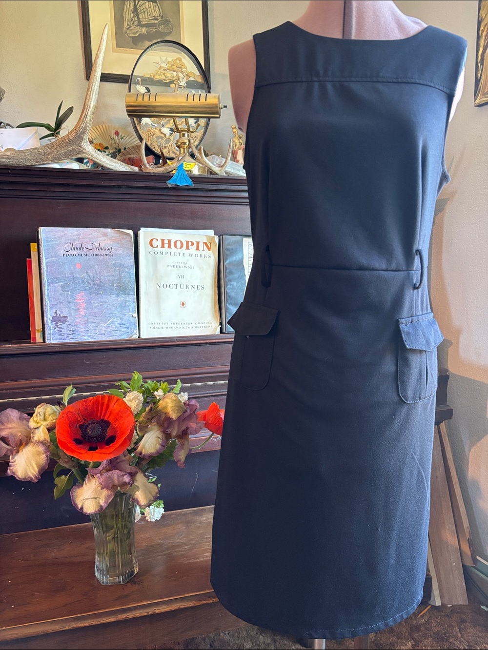 Merona Black Sleeveless Midi Shift Dress with Pocket Flaps
